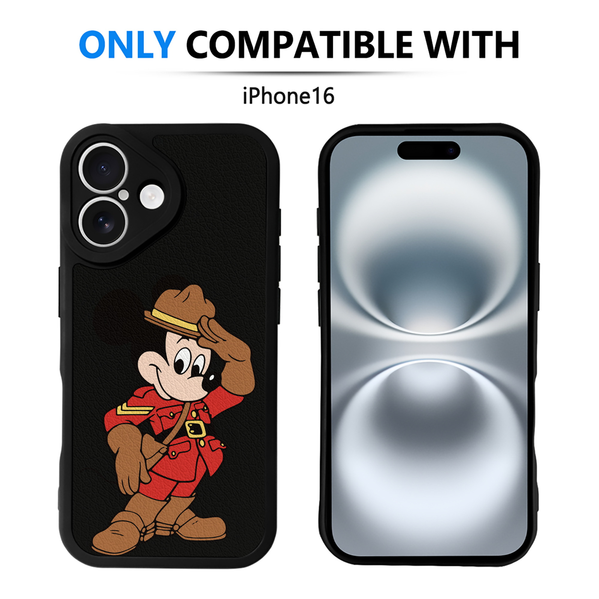 （画像用） ミッキーマウス Mickey Mouse 【iPhone 16シリーズ対応】シリコンスマホケース（レザー調） 材質：シリコン